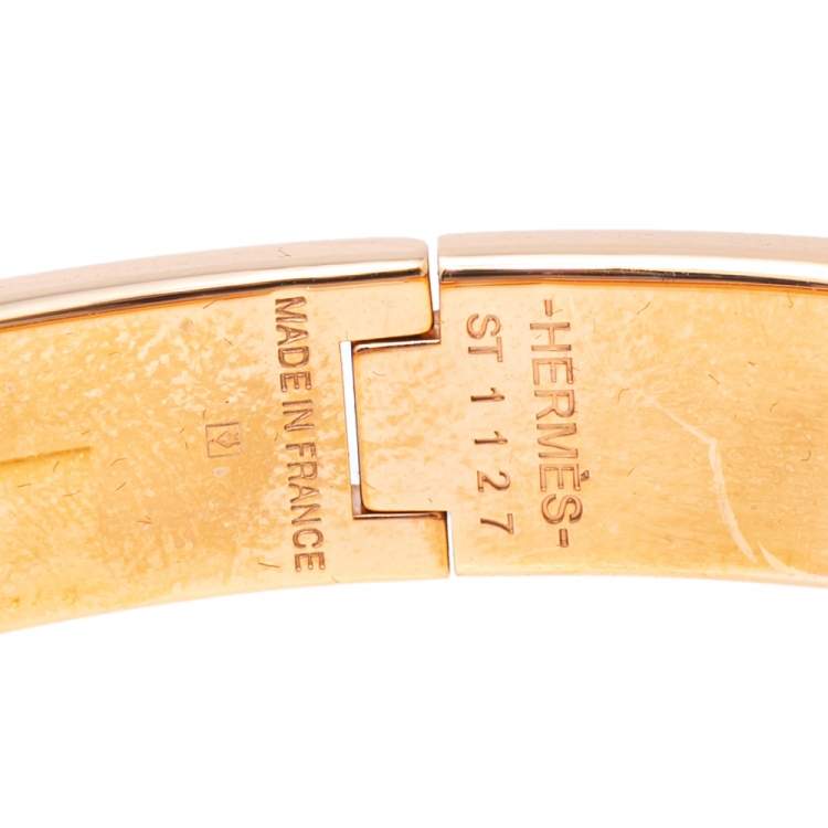 Pre Owned Hermès Clic H Green Enamel Gold Plated Narrow Bracelet PM 