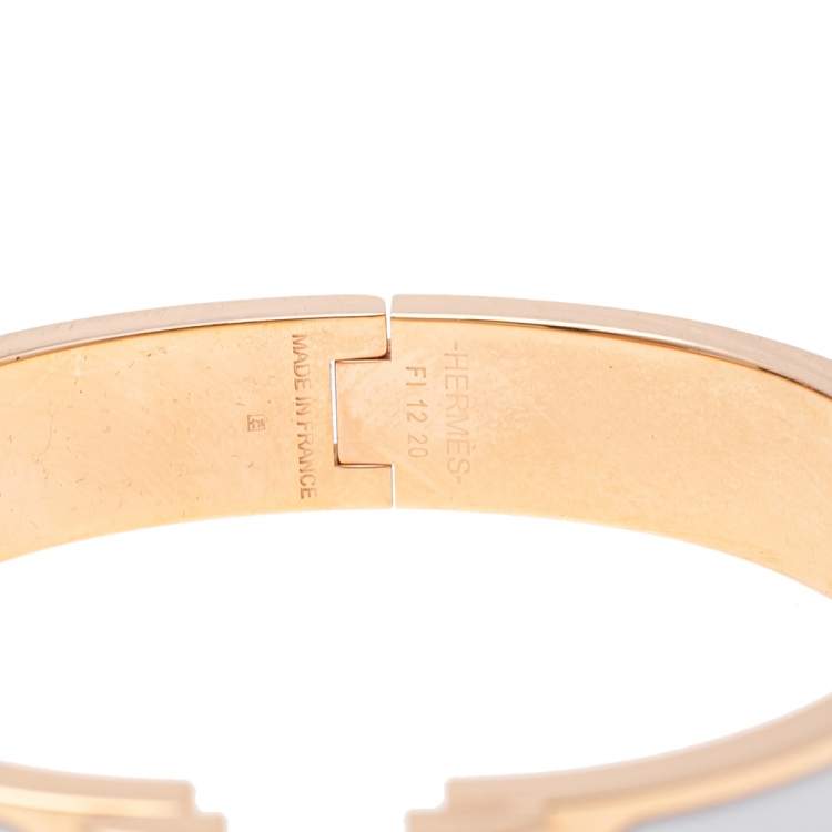 Pre Owned Hermès Clic H White Enamel Rose Gold Plated Narrow Bracelet PM 