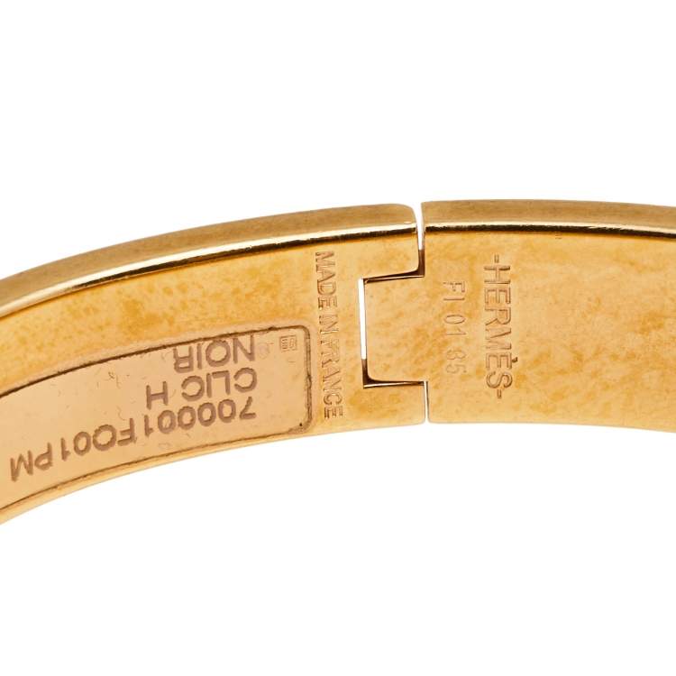 Pre Owned Hermès Clic H Black Enamel Gold Plated Narrow Bracelet PM