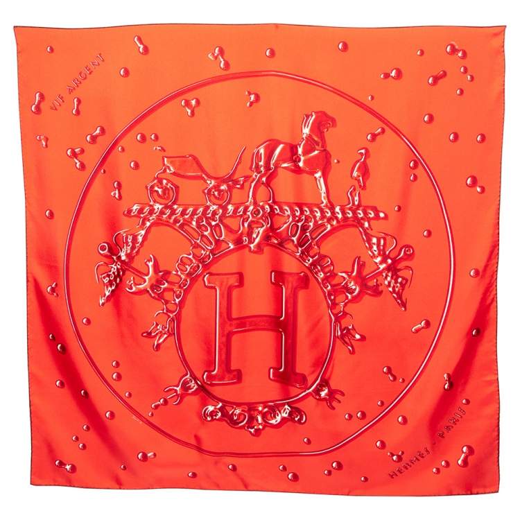 Pre Owned Hermès Red Vif Argent Silk Scarf