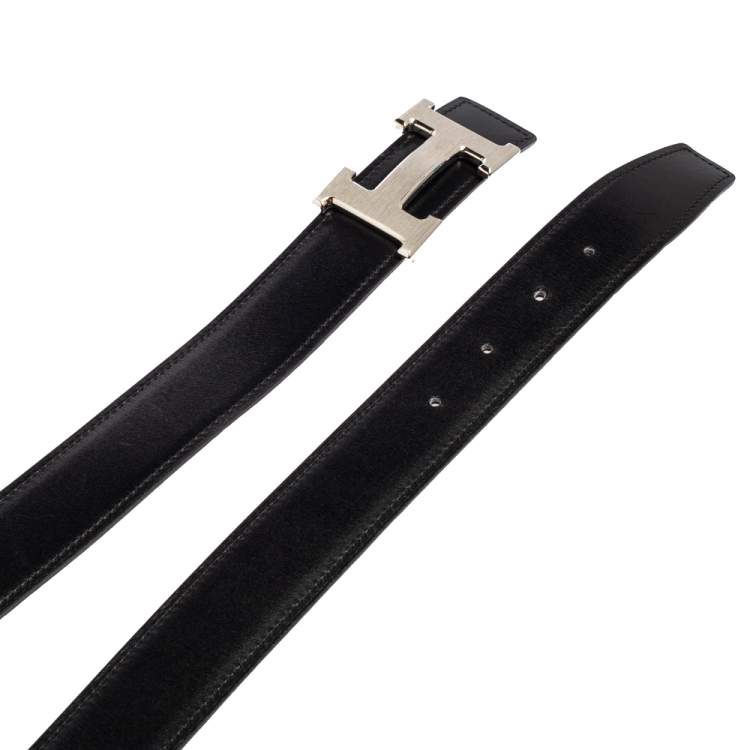 Hermes Black/Chocolate Chamonix and Togo Leather H Buckle Reversible ...