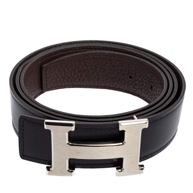 Hermes Black/Chocolate Chamonix and Togo Leather H Buckle Reversible ...