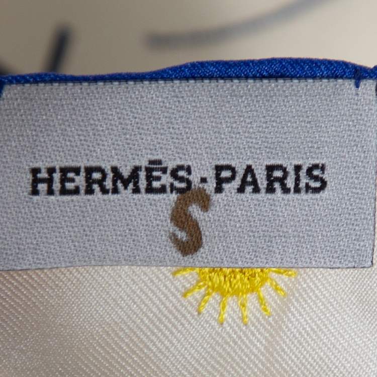 Pre Owned Hermès Cream Embroidered & Printed Calligram Silk Scarf