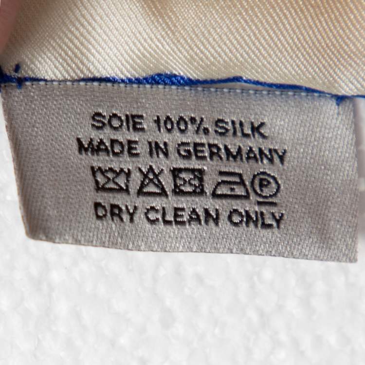 Pre Owned Hermès Cream Embroidered & Printed Calligram Silk Scarf