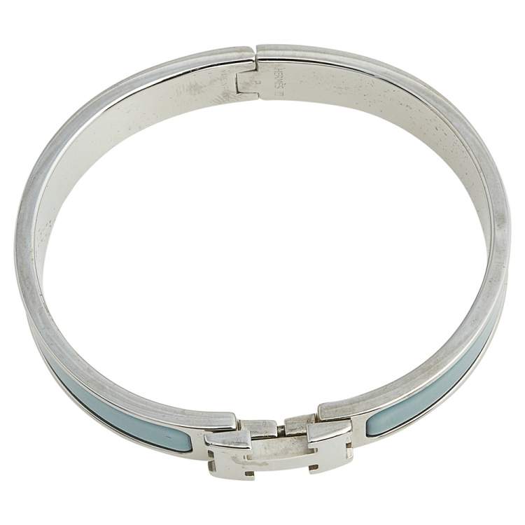 Pre Owned Hermès Clic H Palladium Plated Grey Enamel Narrow Bracelet