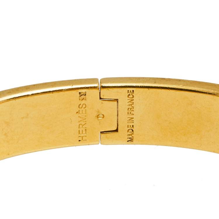 Pre Owned Hermès Clic H Black Enamel Gold Plated Narrow Bracelet PM
