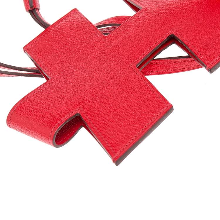 Pre Owned Hermes Rouge De Coeur Cherve Leather H Tag Phone Case