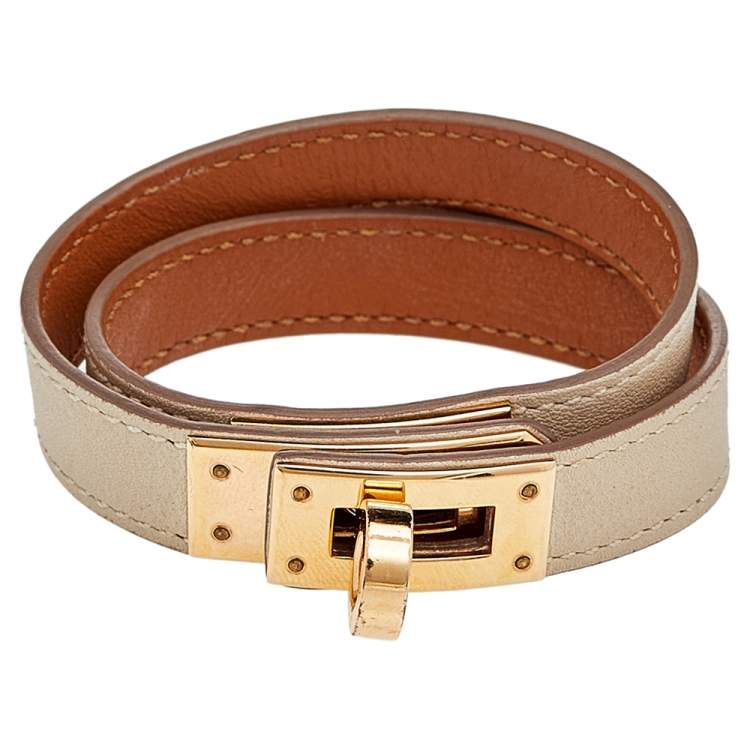 Kelly double tour leather bracelet Hermès Gold in Leather - 30134903