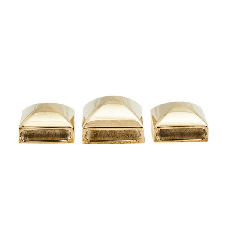 Pre Owned Hermes Pyramid Medor Gold Plated Set of 3 Studs Twilly Scarf Ring