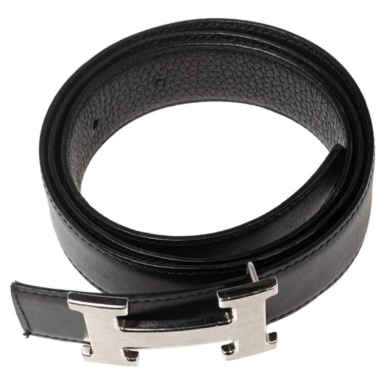 Pre Owned Hermes Black Togo and Box Leather H Buckle Reversible Belt 95CM
