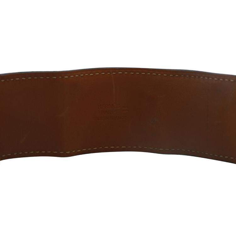 Pre Owned Hermes Brown Leather Lizard Collier de Chien Wide Bracelet 