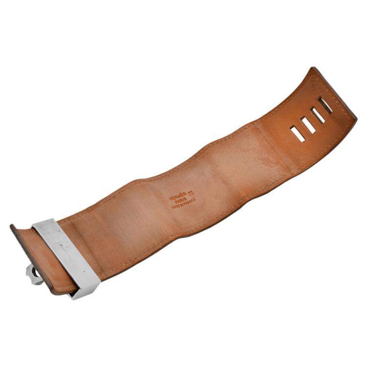 Pre Owned Hermes Blue Leather Lizard Collier de Chien Wide Bracelet