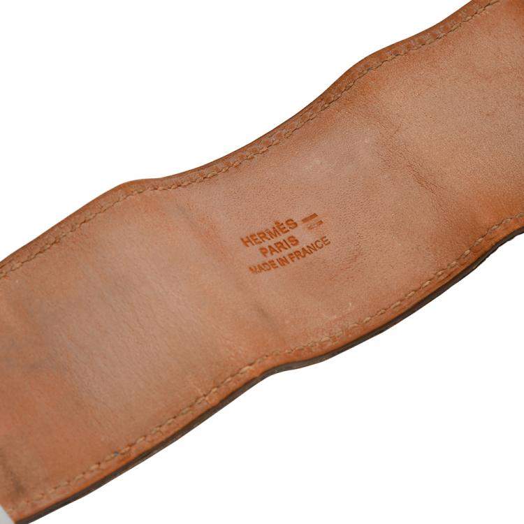 Pre Owned Hermes Blue Leather Lizard Collier de Chien Wide Bracelet