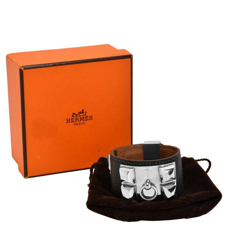 Pre Owned Hermes Blue Leather Lizard Collier de Chien Wide Bracelet