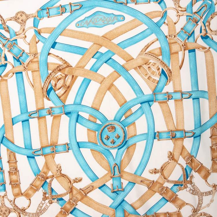 Pre Owned Hermes Blue Cavalcadour Silk Square Scarf 