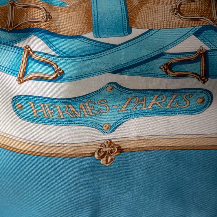 Pre Owned Hermes Blue Cavalcadour Silk Square Scarf 