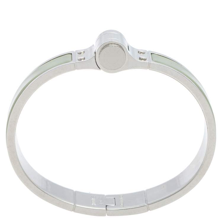Pre Owned Hermes Green Enamel Palladium Plated Charniere Uni narrow Hinged Bracelet