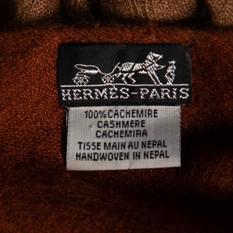 Pre Owned Hermes Brown Two Tone Cashmere Shawl