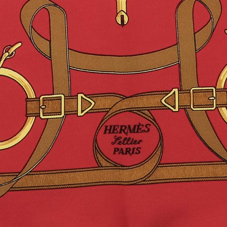 Pre Owned Hermes Red Eperon d'Or Silk Square Scarf