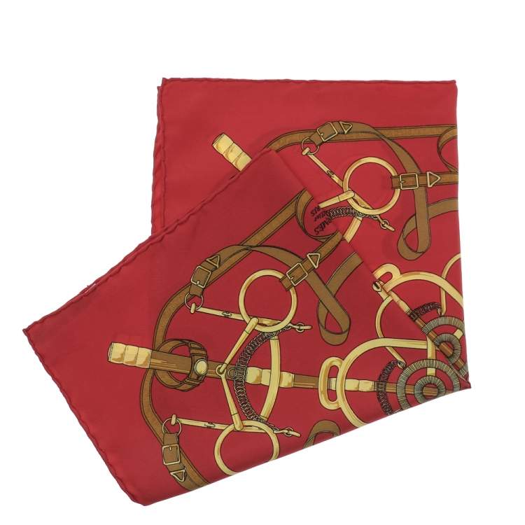 Pre Owned Hermes Red Eperon d'Or Silk Square Scarf
