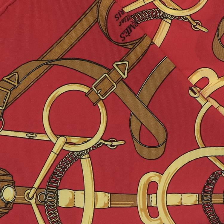 Pre Owned Hermes Red Eperon d'Or Silk Square Scarf