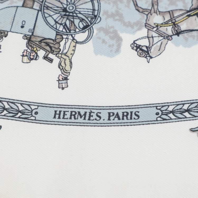 Pre Owned Hermes White La Promenade De Longchamps Silk Square Scarf