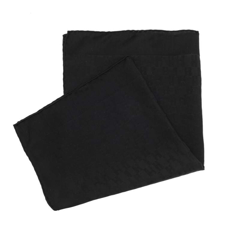 Pre Owned Hermès Black Faconnee Grand H Silk Pocket Square