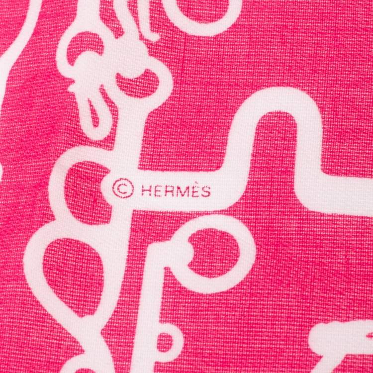 Pre Owned Hermes Pink Stirrup Printed Cotton Square Scarf