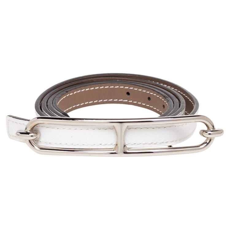 Hermes Blanc/Etoupe Epsom and Swift Leather Roulis Belt 85CM Hermes