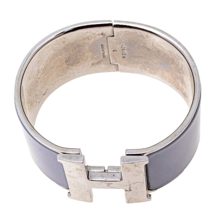 Pre Owned Hermès Clic Clac H Enamel Palladium Plated Extra Wide Bracelet PM