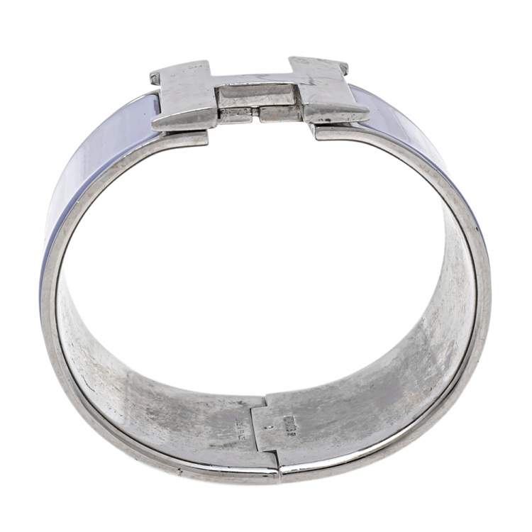 Pre Owned Hermès Clic Clac H Enamel Palladium Plated Extra Wide Bracelet PM