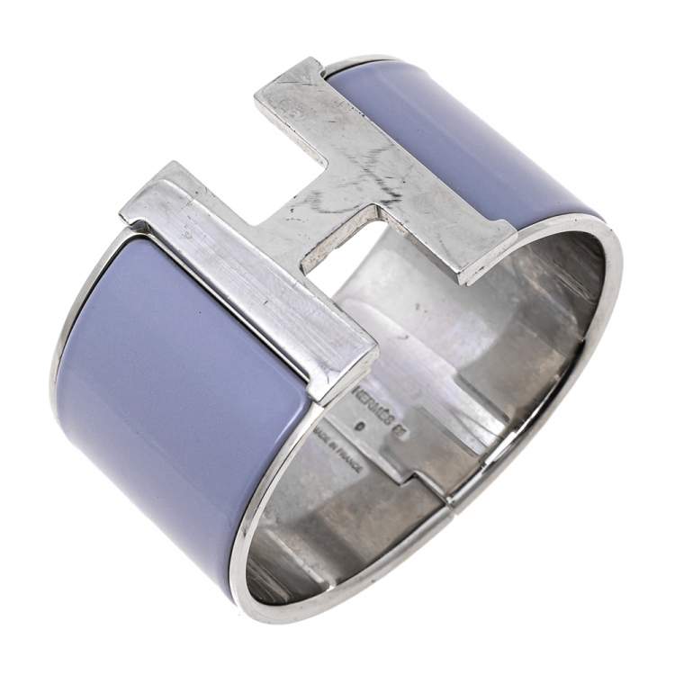 Pre Owned Hermès Clic Clac H Enamel Palladium Plated Extra Wide Bracelet PM