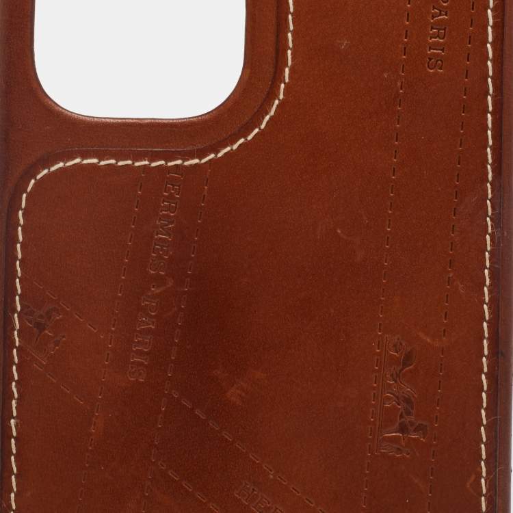 Pre Owned Hermes Fauve Barenia Leather Bolduc iPhone 12/12 Pro Case