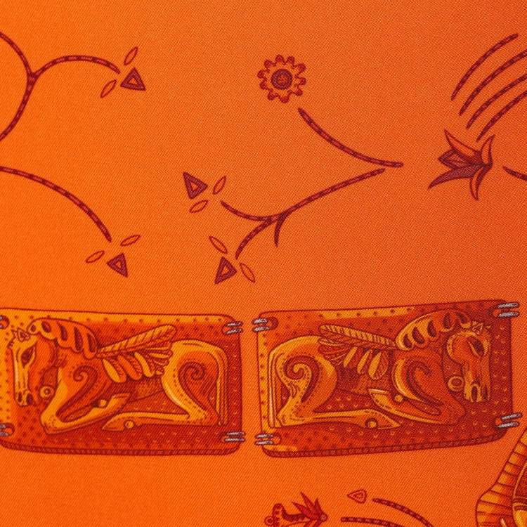 Pre Owned Hermès Orange Ors Nomades Silk Scarf