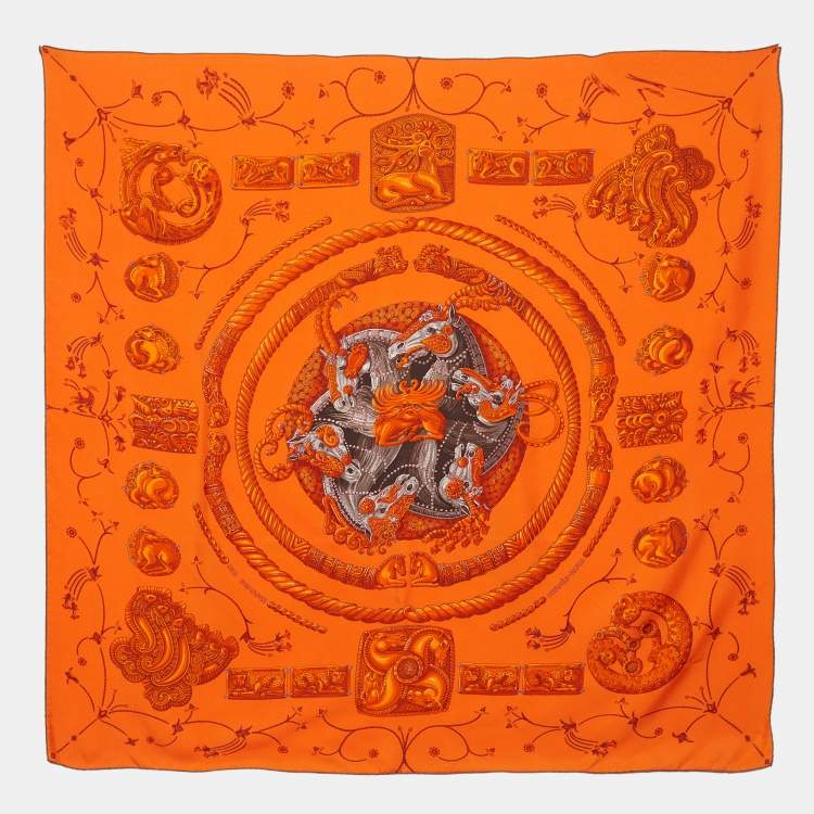 Pre Owned Hermès Orange Ors Nomades Silk Scarf