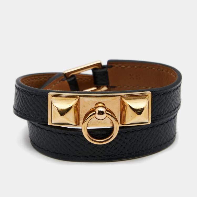 Hermes Rivale Black Leather Double Tour Bracelet XS Hermes | The Luxury ...