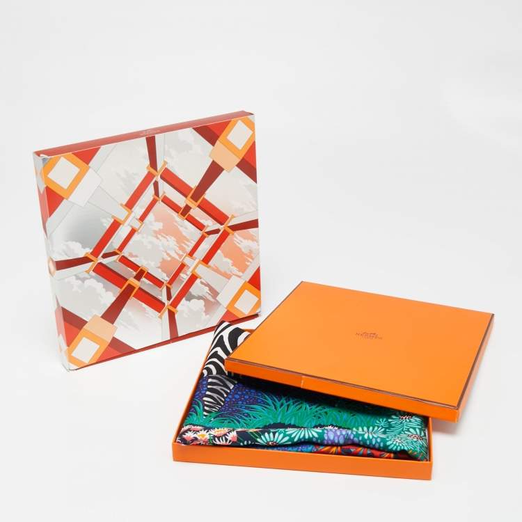Pre Owned Hermes Multicolour Mountain Zebra Silk Square Scarf 