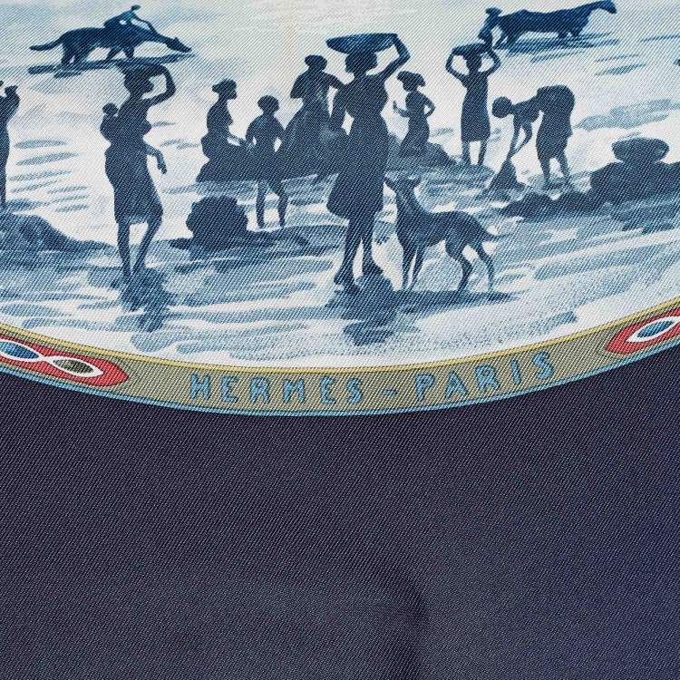 Pre Owned Hermès Blue Cavaliers Peuls Silk Scarf