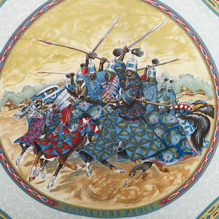 Pre Owned Hermès Blue Cavaliers Peuls Silk Scarf