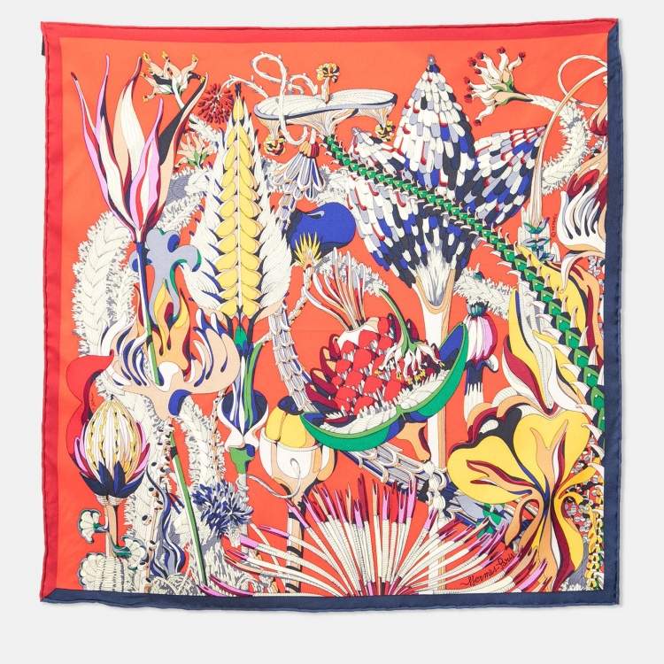 Pre Owned Hermès Multicolor Foliage Print Silk Scarf