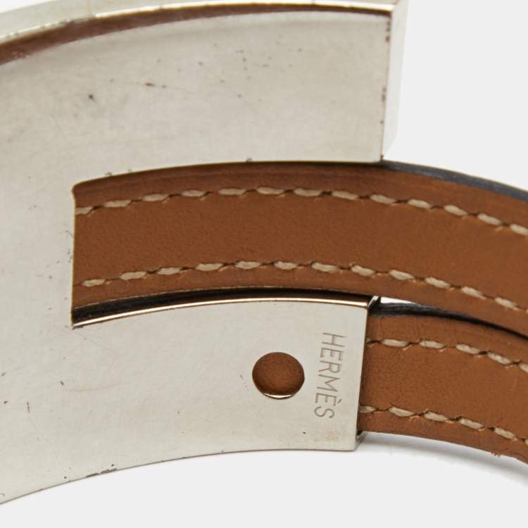 Pre Owned Hermes Pousse Pousse Black Leather Palladium Plated Adjustable H Bracelet