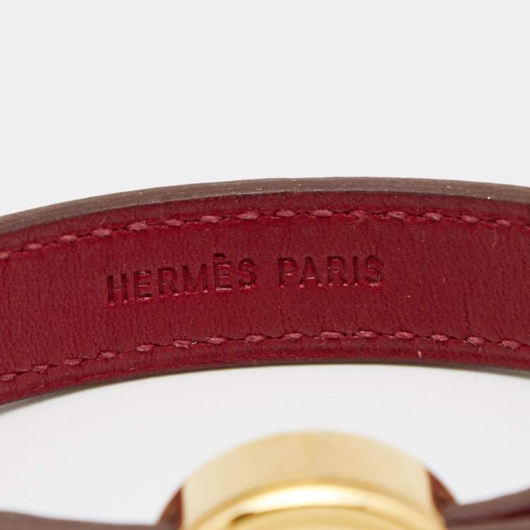 Pre Owned Hermes Clou de Selle Red Leather Gold Tone Bracelet M