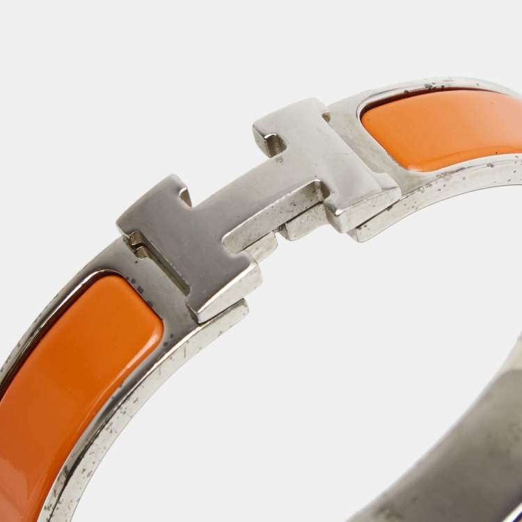 مملو كة مسبقًا Hermes Clic H Orange Enamel Palladium Plated Bracelet