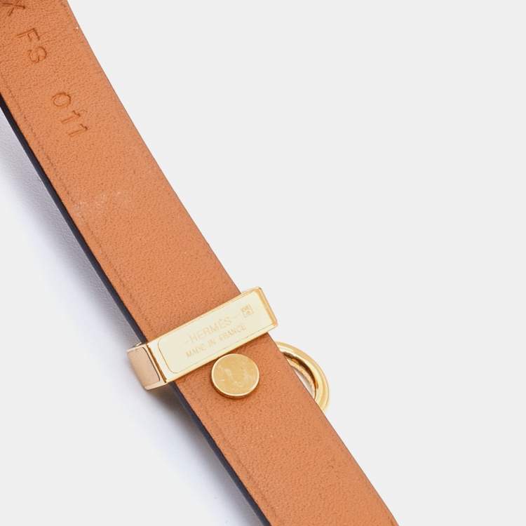 Pre Owned Hermes Mini Dog Black Leather Gold Tone Bracelet