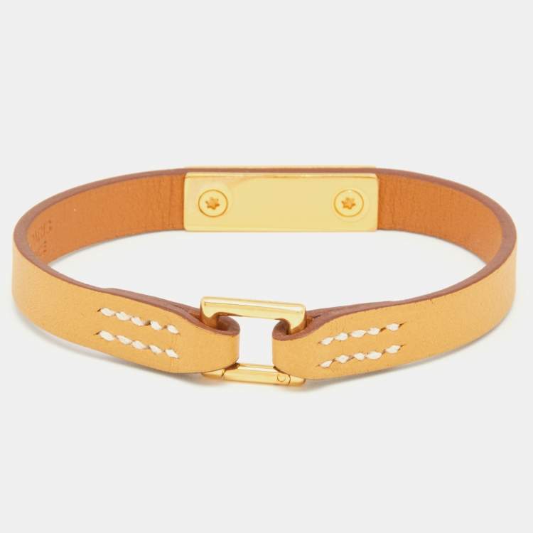 Pre Owned Hermès Rivale Mini Yellow Leather Gold Plated Bracelet S