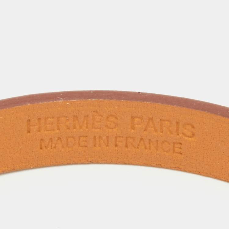Pre Owned Hermès Rivale Mini Yellow Leather Gold Plated Bracelet S