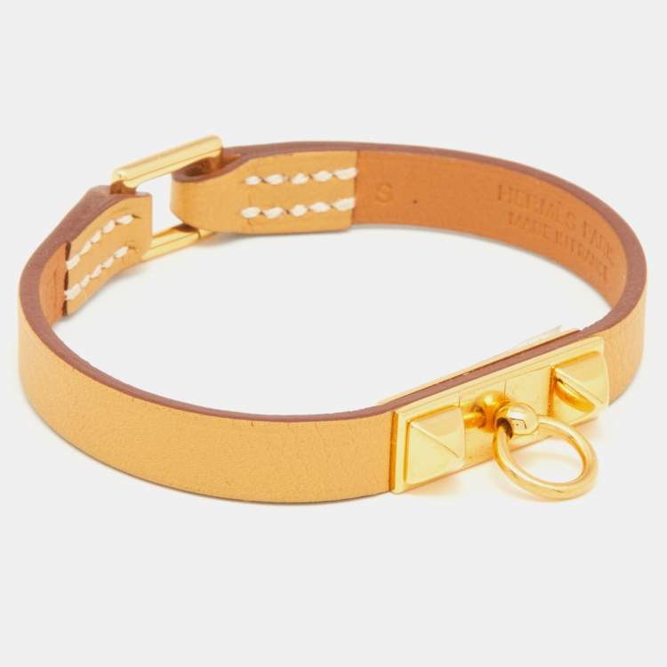 Pre Owned Hermès Rivale Mini Yellow Leather Gold Plated Bracelet S