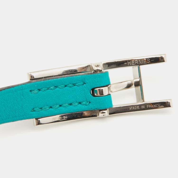 Pre Owned Hermes Green and Black Leather Behapi Reversible Double Tour Bracelet S