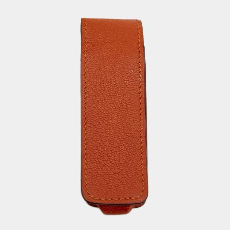 Pre Owned Hermes Orange Chevre Mysore Leather Lipstick Holder
