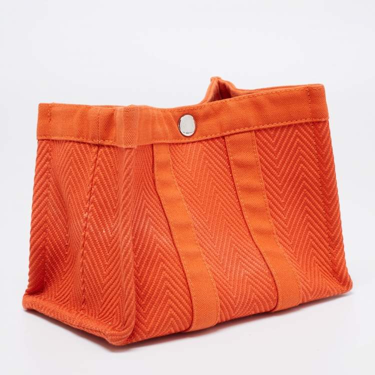 Pre Owned Hermès Orange Toile Chevron Garden Party Pouch